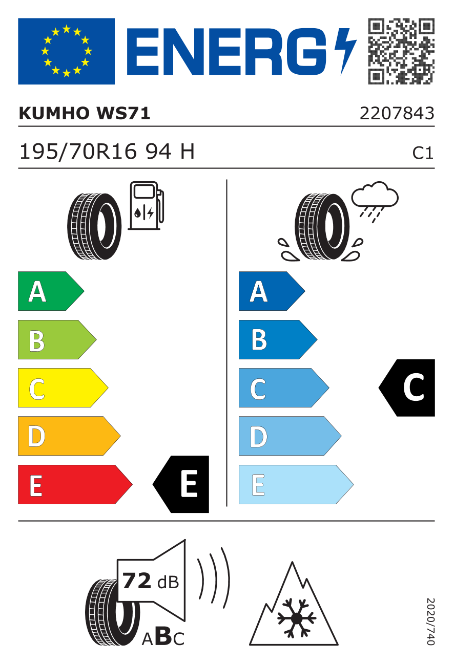 KUMHO WinterCraft WS71 SUV 195/70 R16 94H - европейски етикет