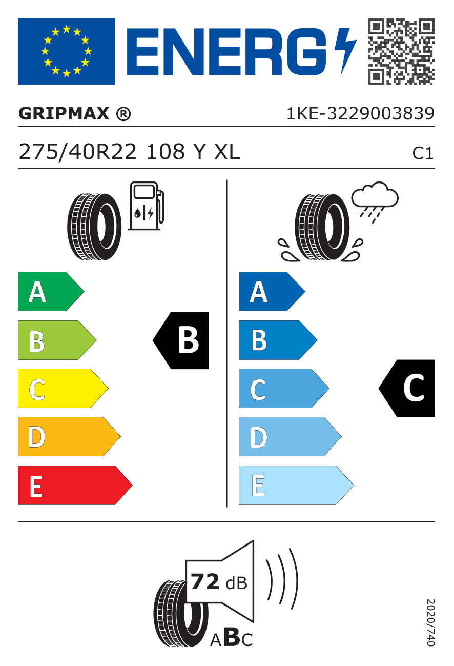 GRIPMAX STATURE HT XL 275/40 R22 108Y - европейски етикет