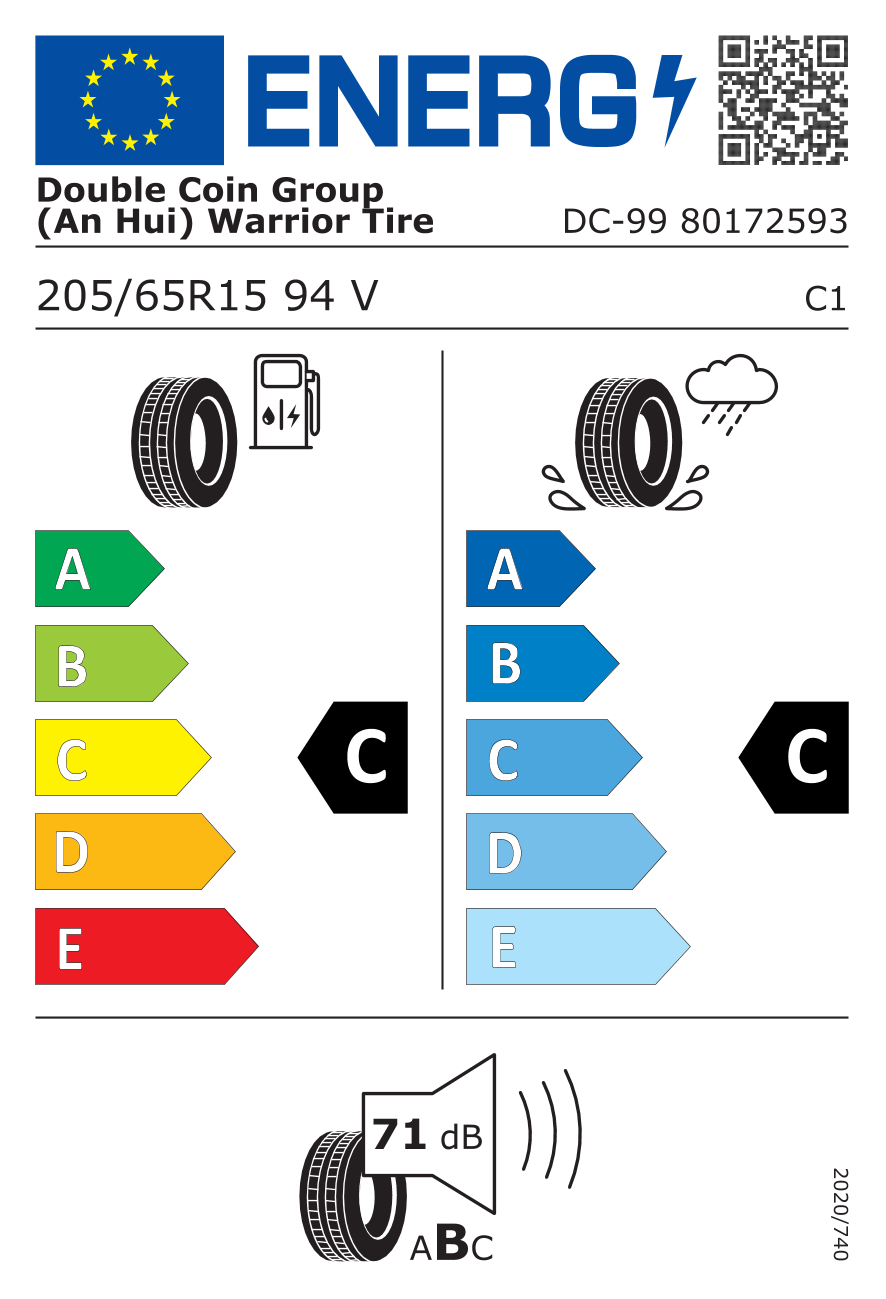 DOUBLE COIN DC99 205/65 R15 94V - европейски етикет
