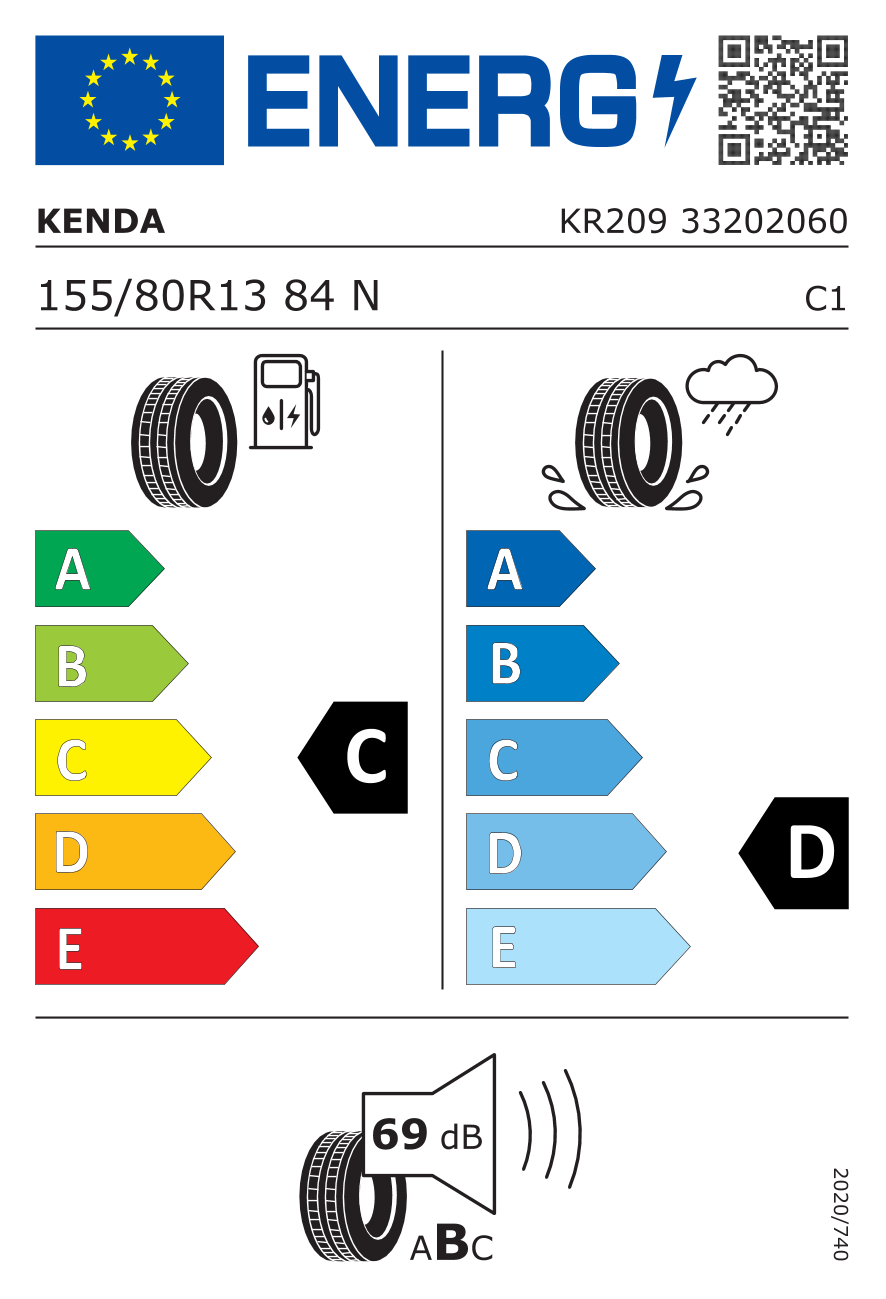 KENDA KR209 Kargotrail 3G XL 155/80 R13 84N - европейски етикет