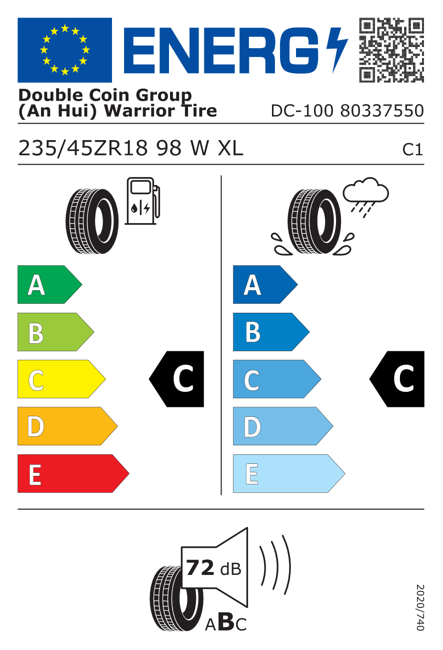 DOUBLE COIN DC100 XL 235/45 R18 98W - европейски етикет
