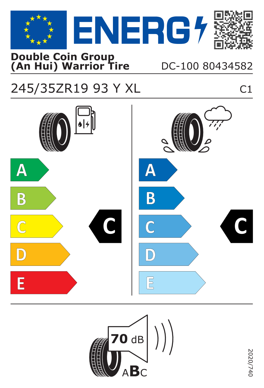 DOUBLE COIN DC100XL XL 245/35 R19 93Y - европейски етикет