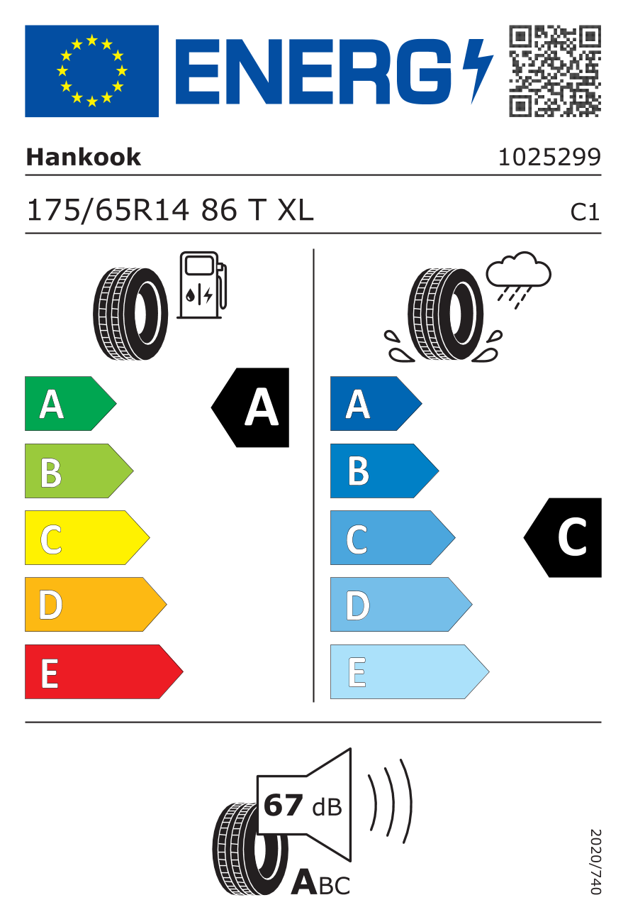 HANKOOK K435XLFI XL 175/65 R14 86T - европейски етикет