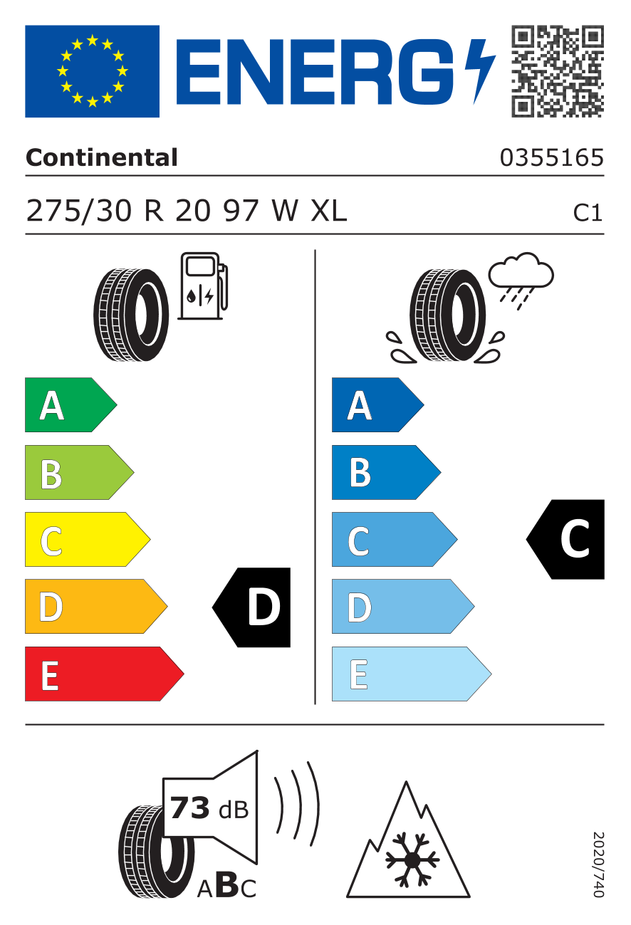 CONTINENTAL WinterContact TS 850 P XL AUDI FP 275/30 R20 97W - европейски етикет