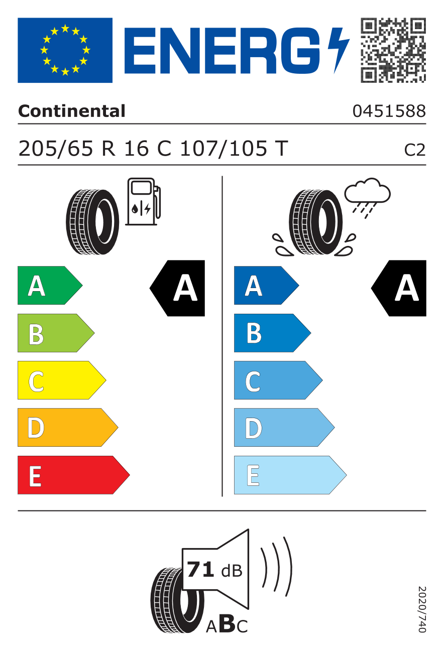 CONTINENTAL VANCONTACT ECO 205/65 R16 107T - европейски етикет