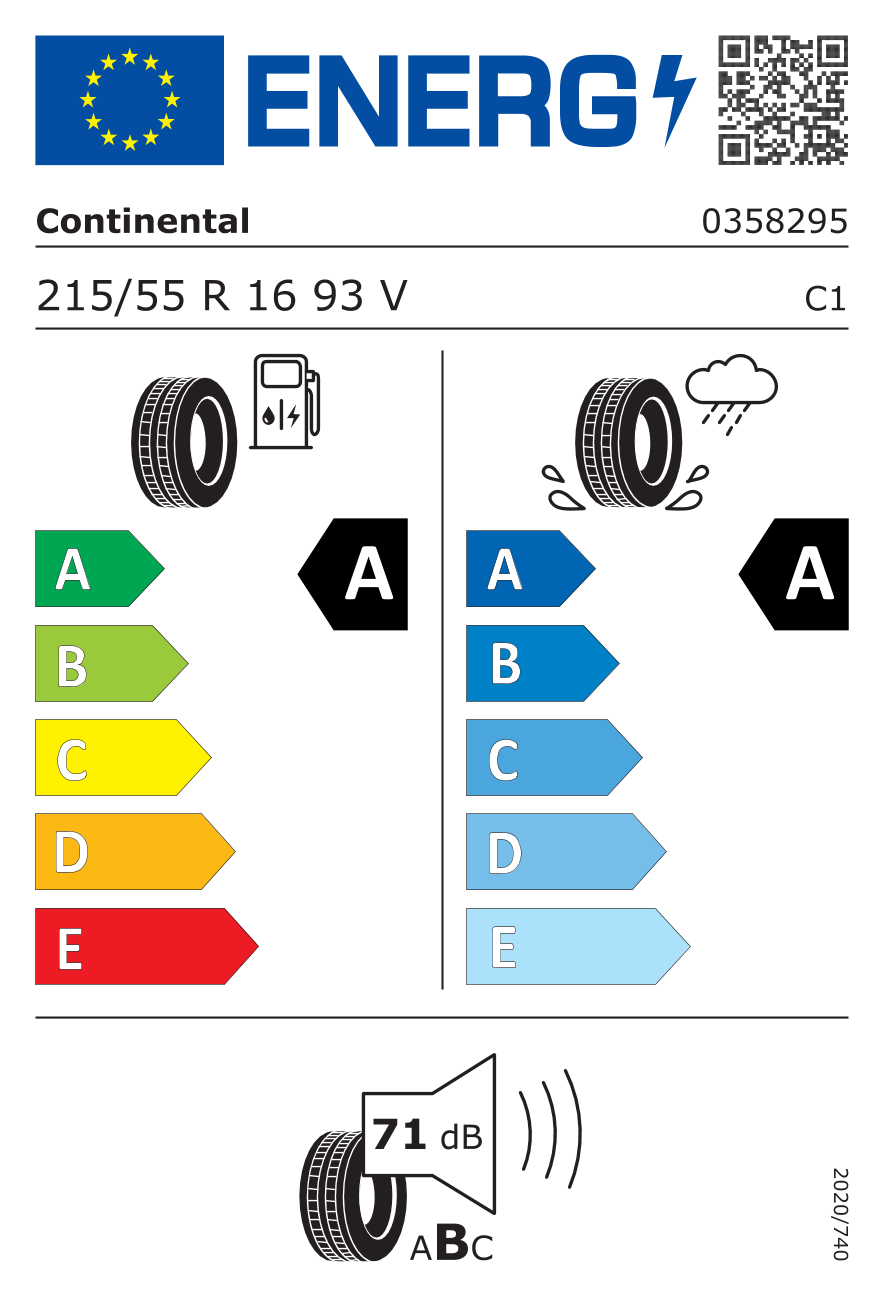CONTINENTAL ECOCONTACT 6 215/55 R16 93V - европейски етикет