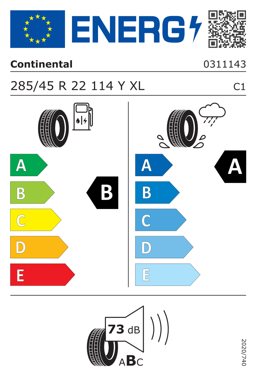 CONTINENTAL PRECON6MO XL MERCEDES 285/45 R22 114Y - европейски етикет