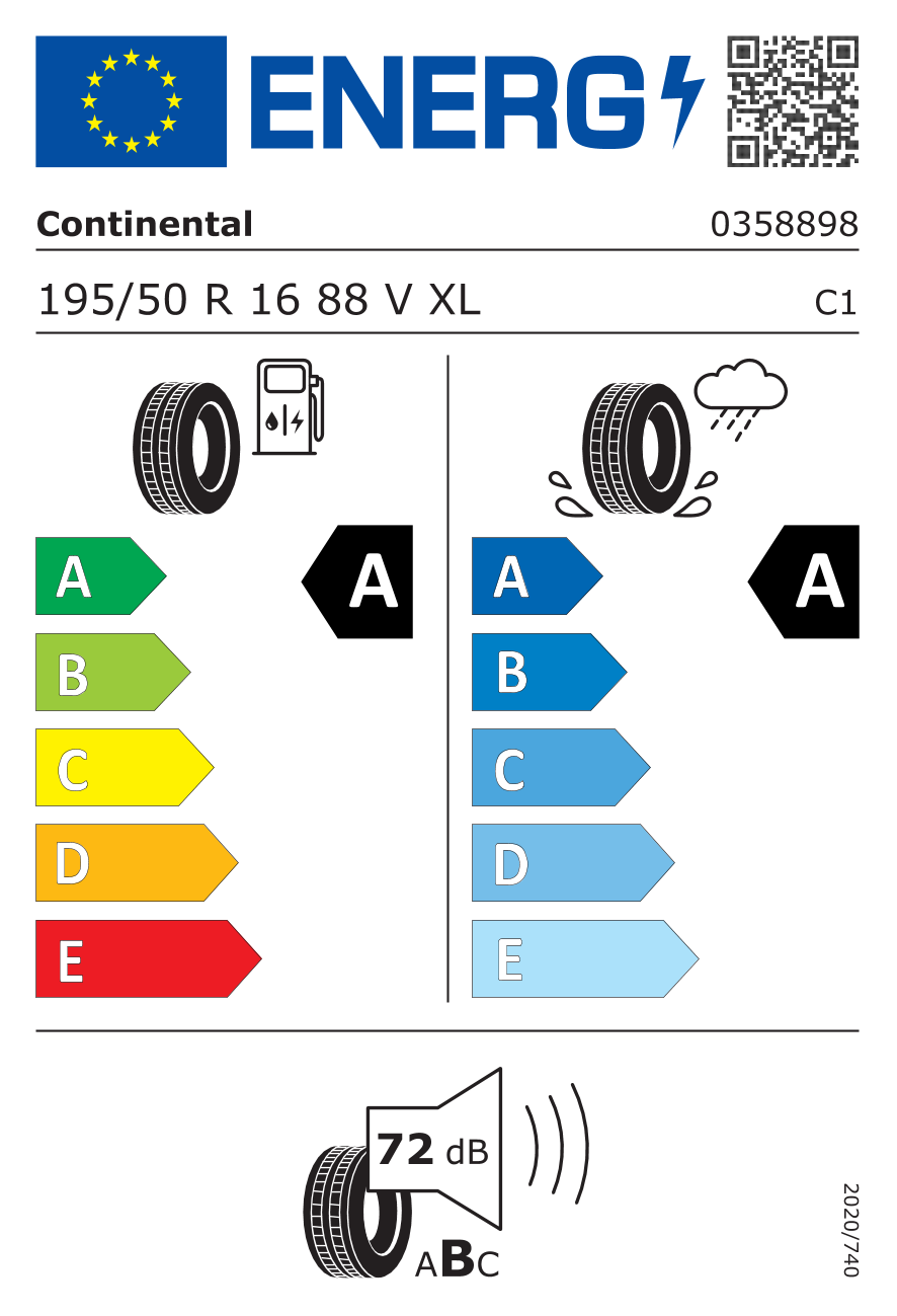 CONTINENTAL ECO 6 XL 195/50 R16 88V - европейски етикет