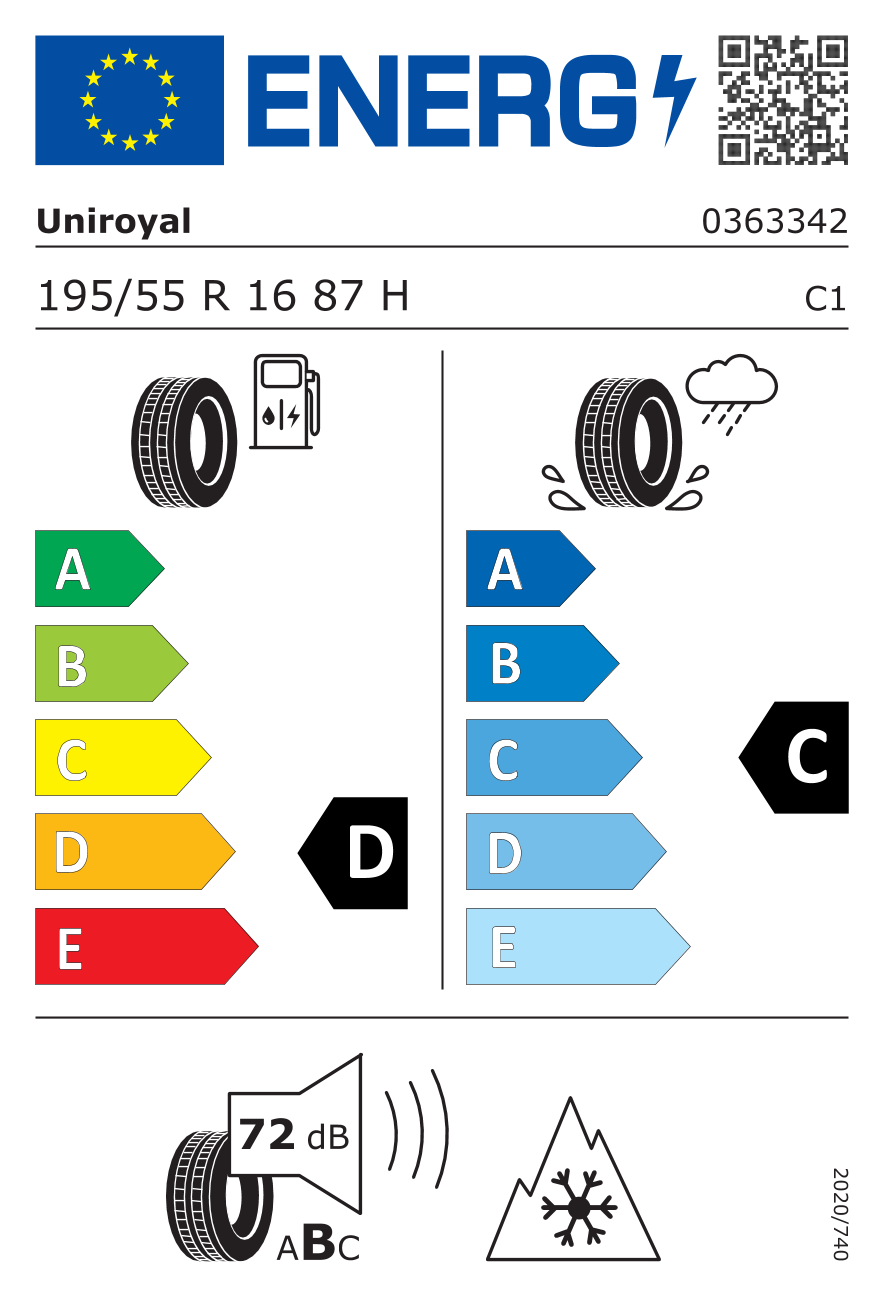 UNIROYAL WinterExpert 195/55 R16 87H - европейски етикет