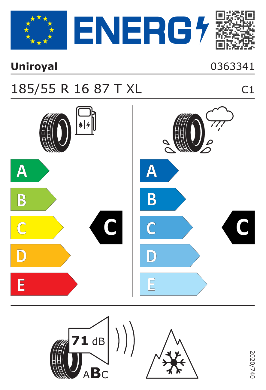 UNIROYAL WinterExpert XL 185/55 R16 87T - европейски етикет
