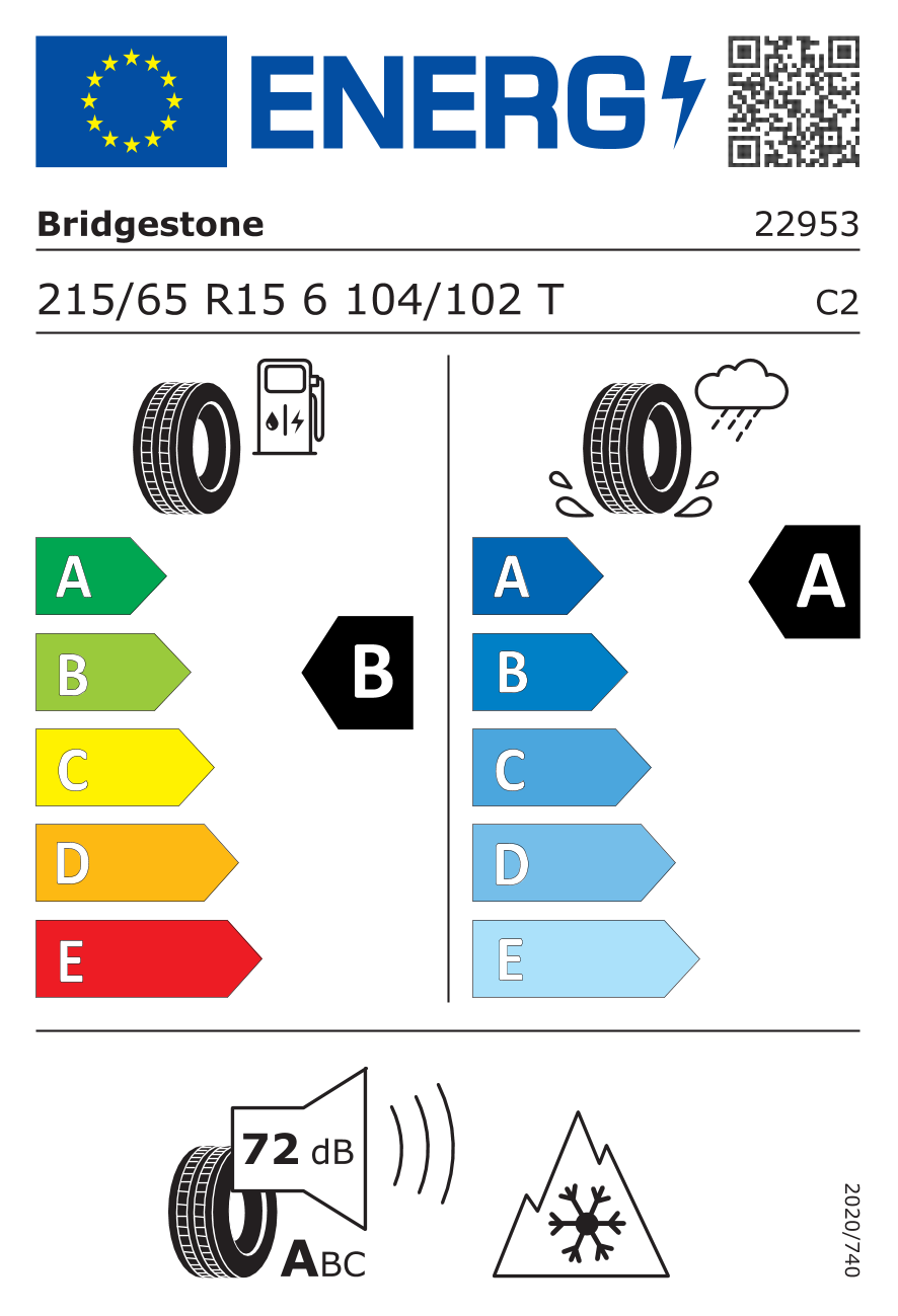 BRIDGESTONE DURASEVO 215/65 R15 104T - европейски етикет