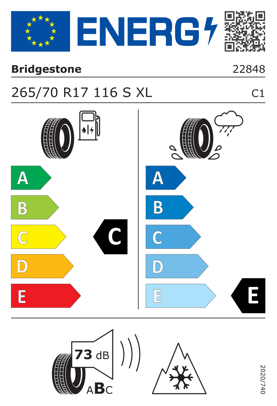 BRIDGESTONE AT001XL XL 265/70 R17 116S - европейски етикет