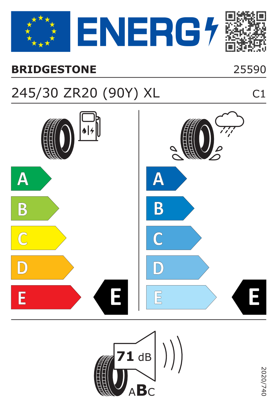 BRIDGESTONE POTENZA RACE L XL 245/30 R20 90Y - европейски етикет