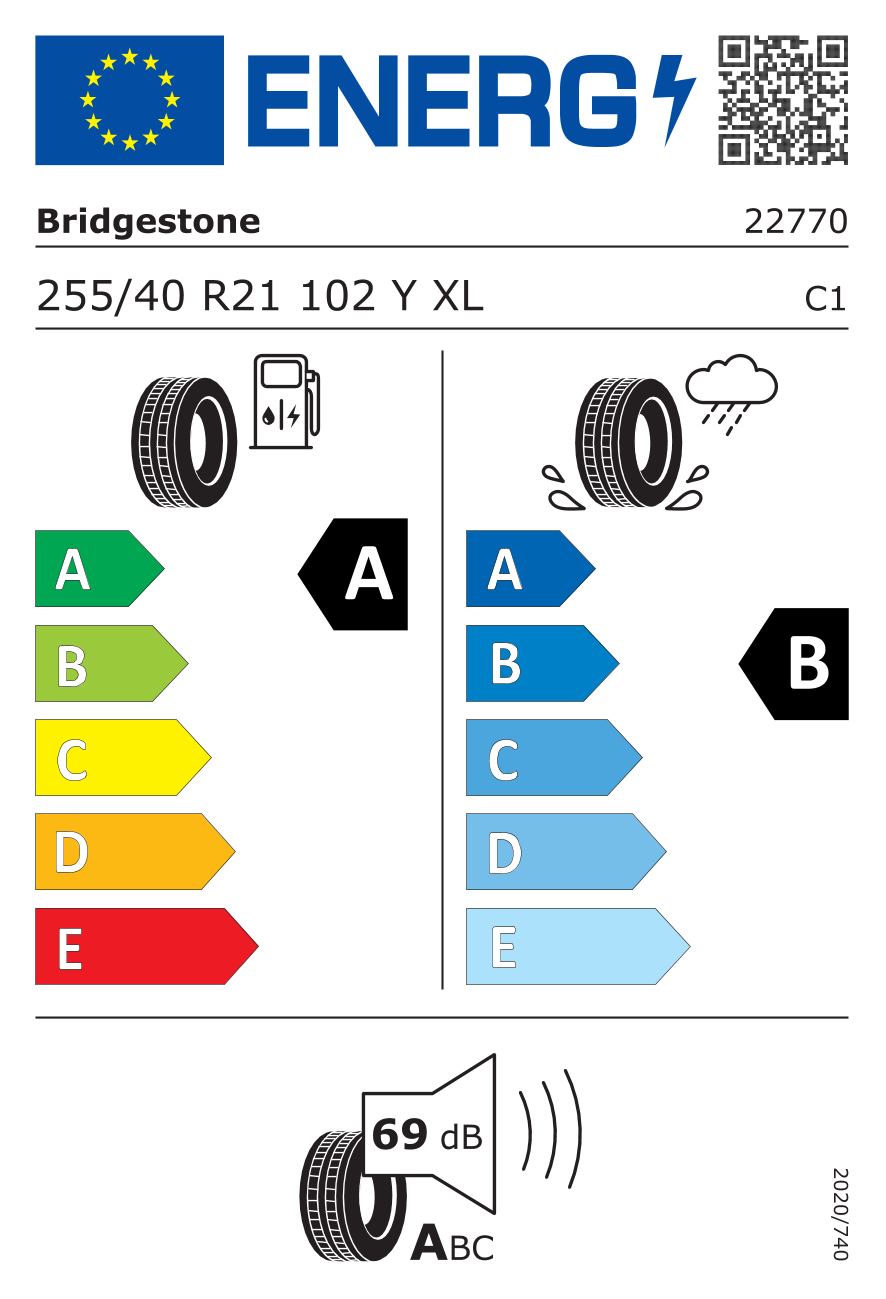 BRIDGESTONE TURANZA 6 BMW 255/40 R21 102Y - европейски етикет