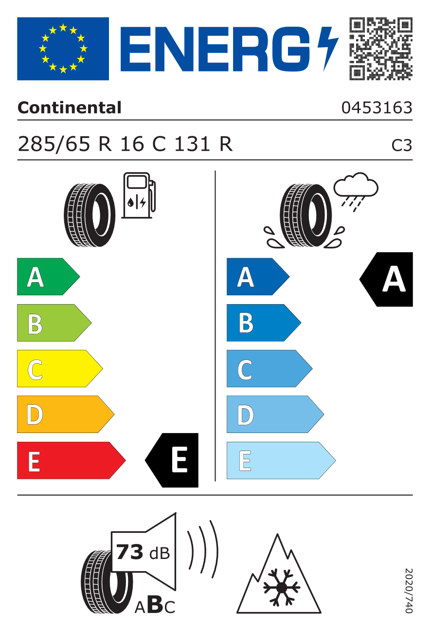 CONTINENTAL VANCONTACT WINTER EV 285/65 R16 131R - европейски етикет