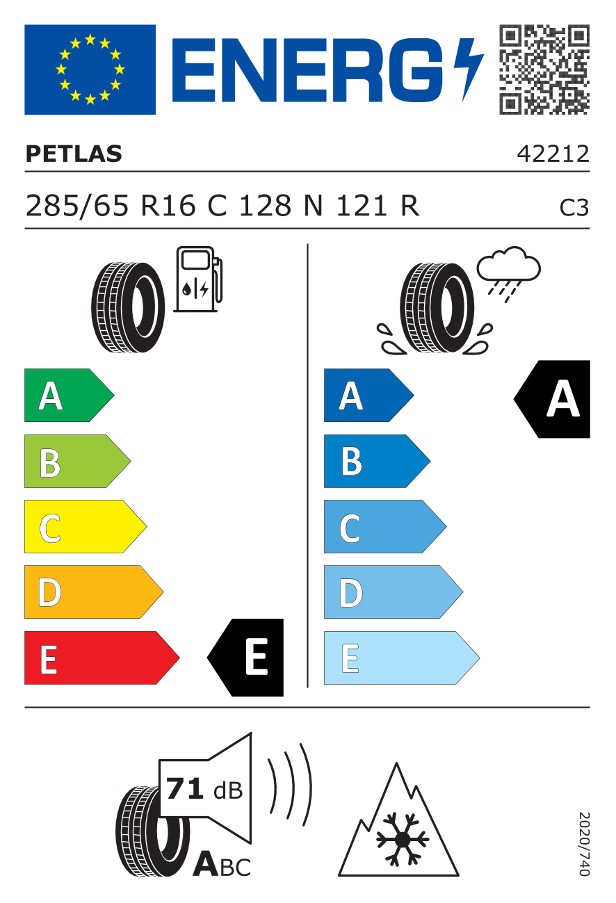 PETLAS Full Grip PT935 C PR10 285/65 R16 128N - европейски етикет