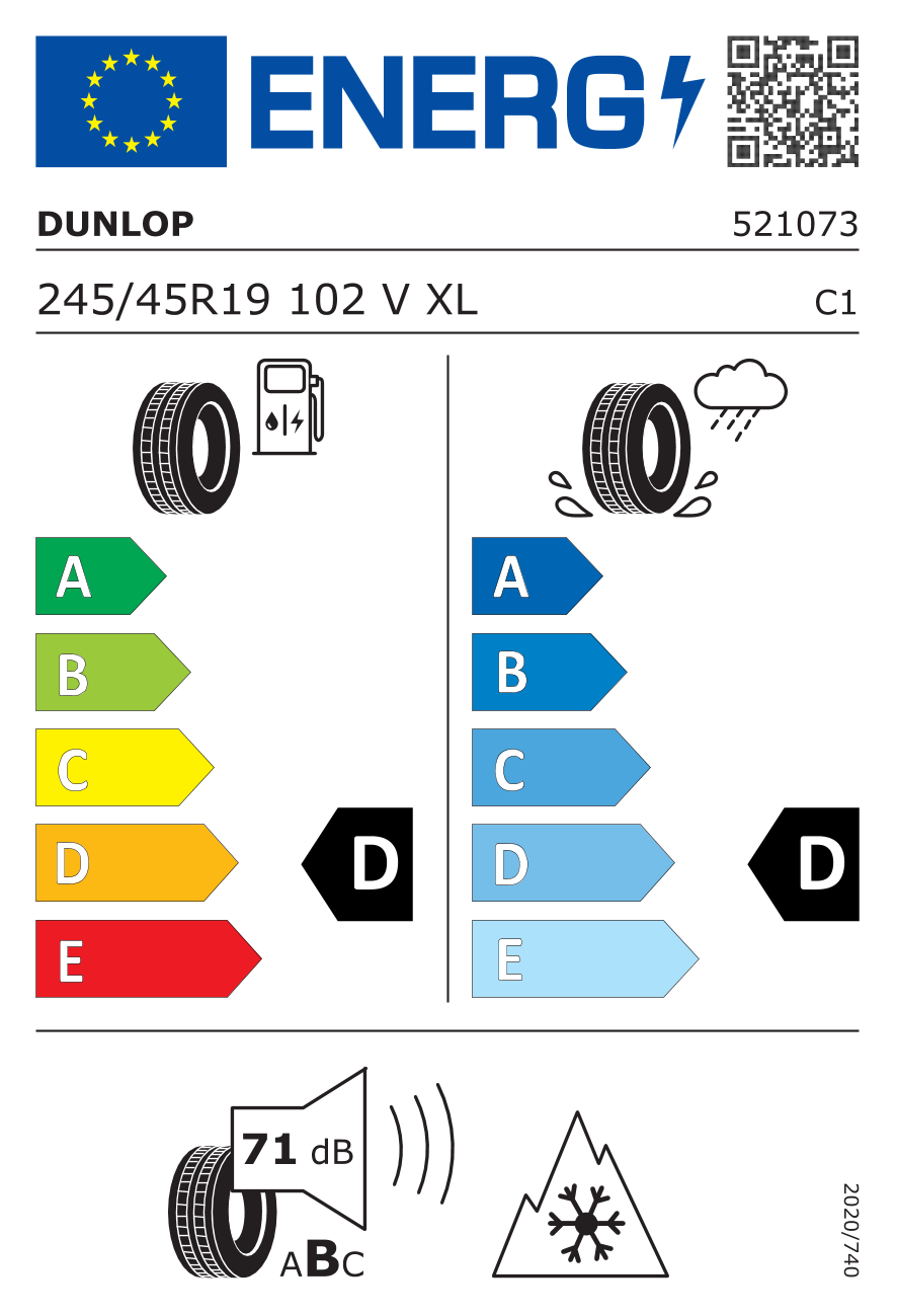 DUNLOP SP WINTER SPORT 3D XL RFT BMW FP 245/45 R19 102 - европейски етикет