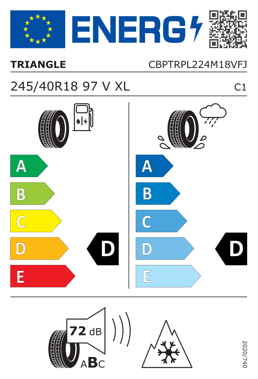 Triangle PL02 XL 245/40 R18 97V - европейски етикет
