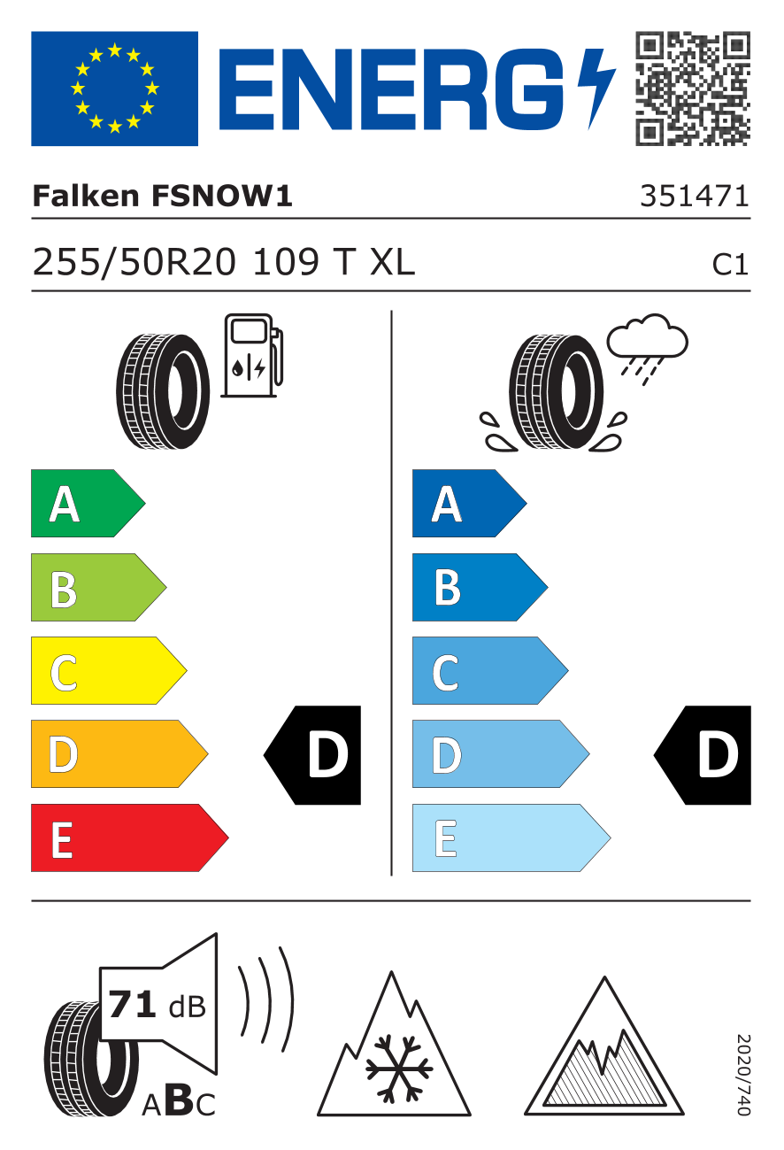 FALKEN WINTERPEAK SNOW 1 XL 255/50 R20 109T - европейски етикет