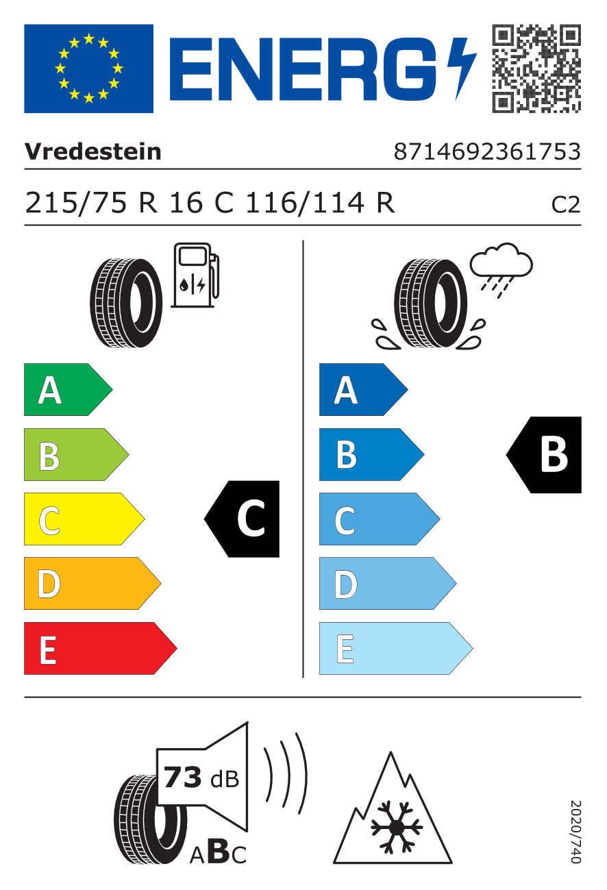 VREDESTEIN COMTRAC 2 WINTER+ 215/75 R16 116R - европейски етикет
