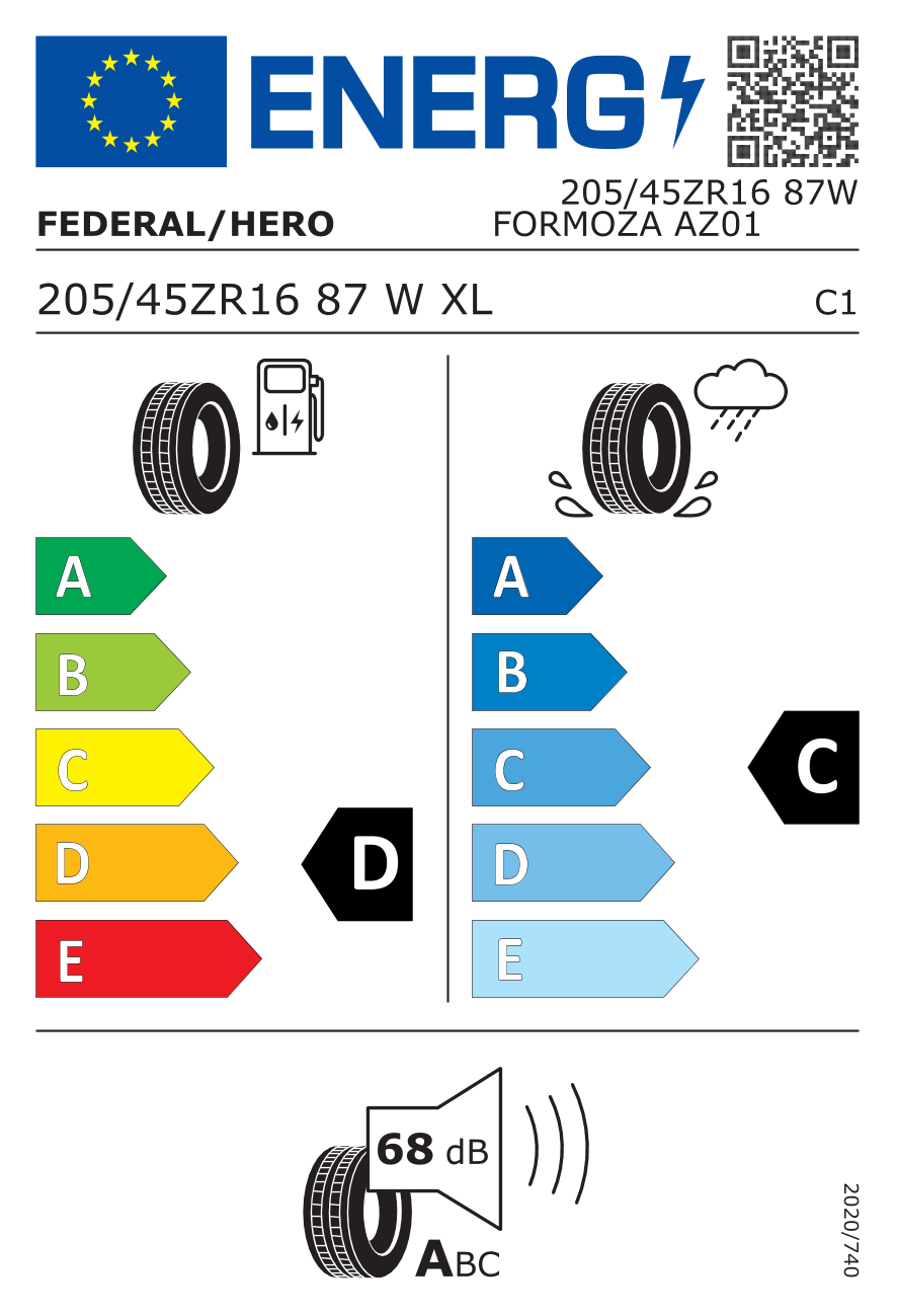 FEDERAL FORMOZA AZ01 XL 205/45 R16 87W - европейски етикет