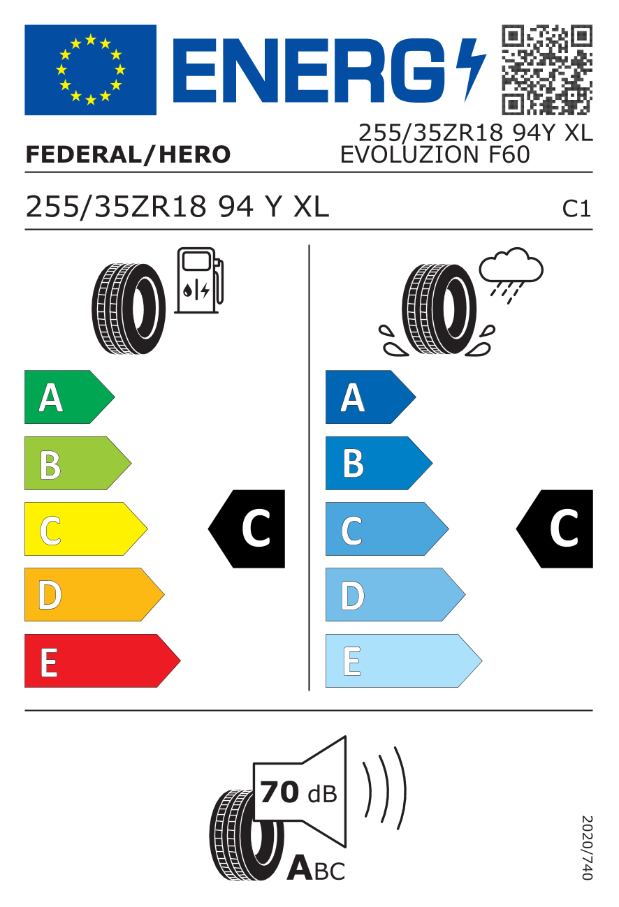 FEDERAL F60 XL 255/35 R18 94Y - европейски етикет