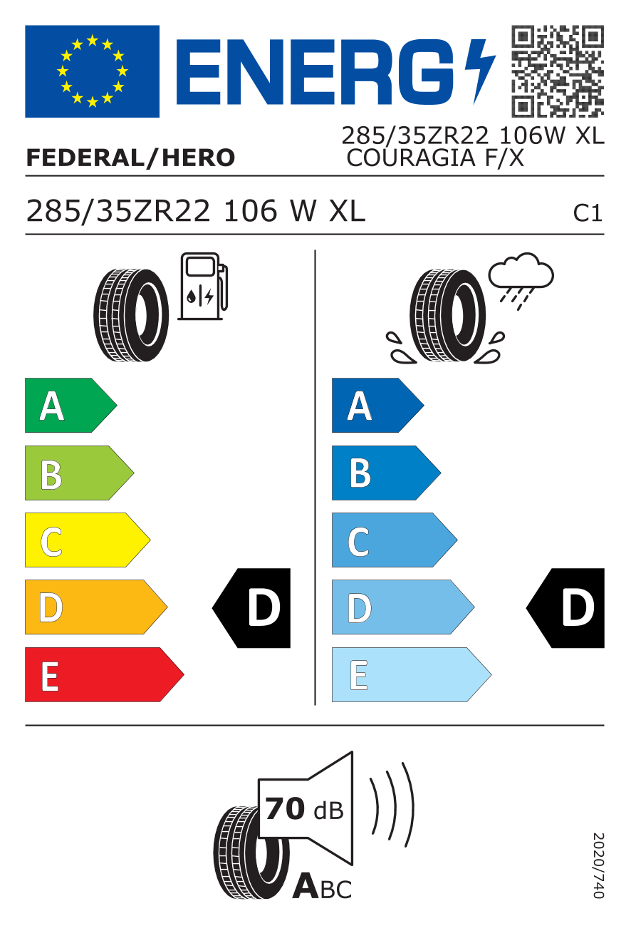 FEDERAL COURAGIA F/X XL DOT 2021 285/35 R22 106W - европейски етикет