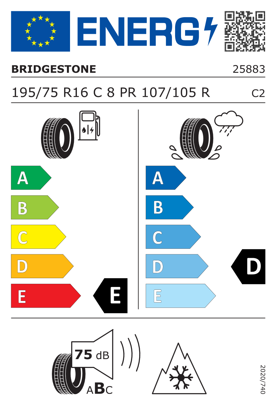 BRIDGESTONE Blizzak W995 195/75 R16 107R - европейски етикет