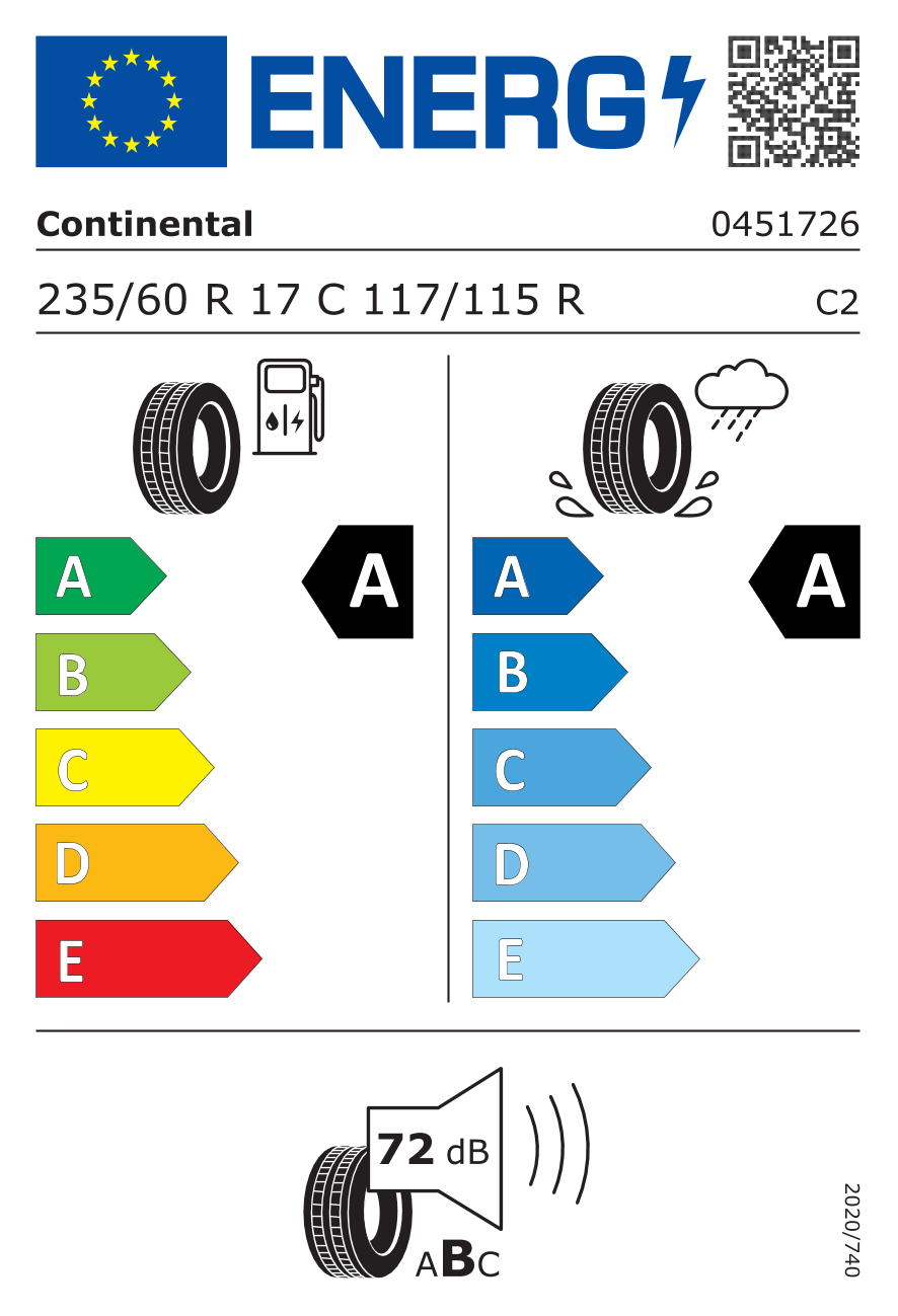 CONTINENTAL VANCONTACT ECO EV 235/60 R17 117R - европейски етикет