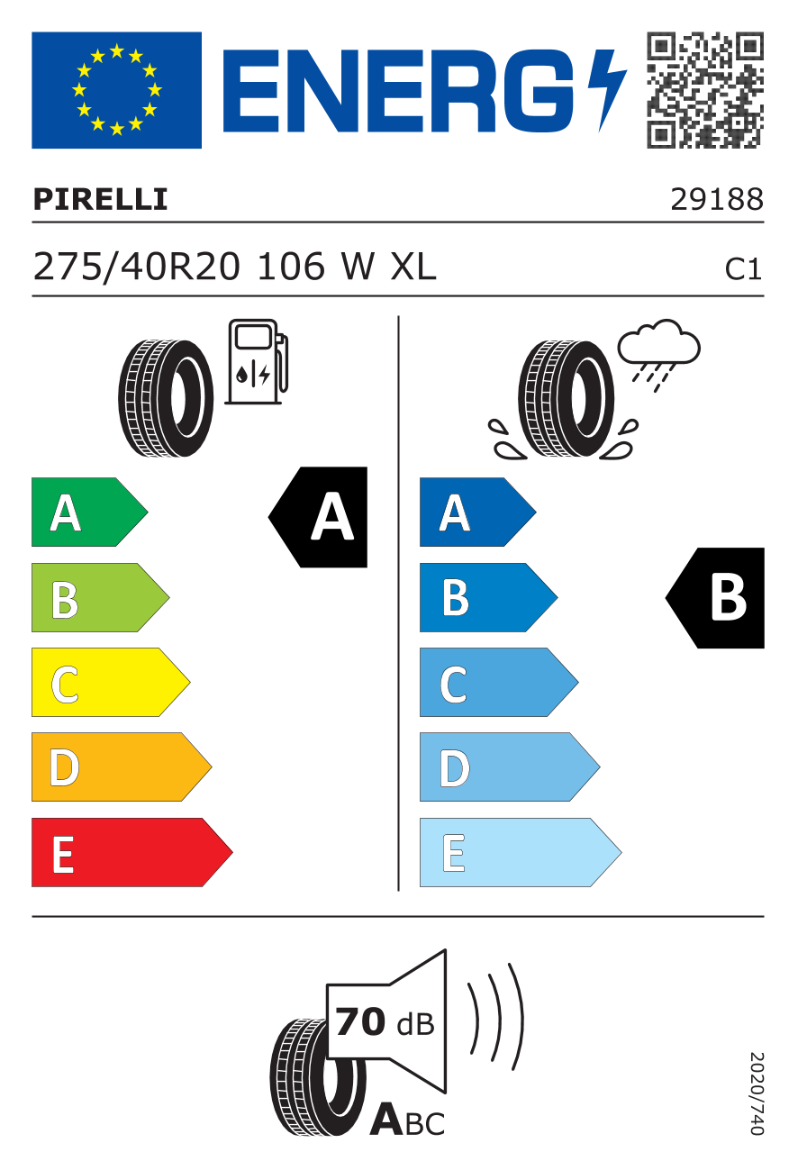 PIRELLI P-ZERO(PZ4) XL BMW 275/40 R20 106W - европейски етикет