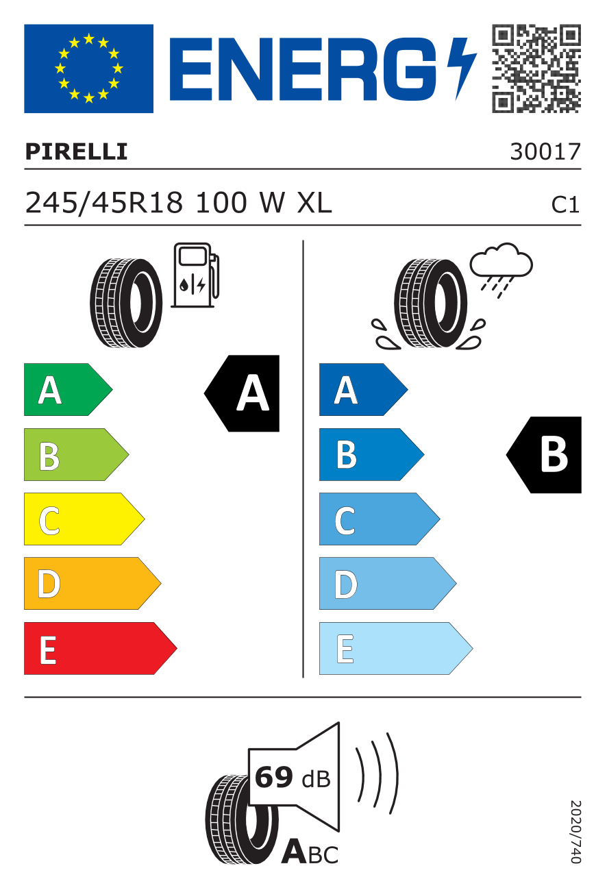 PIRELLI CINTURATO P7C2 J XL 245/45 R18 100W - европейски етикет