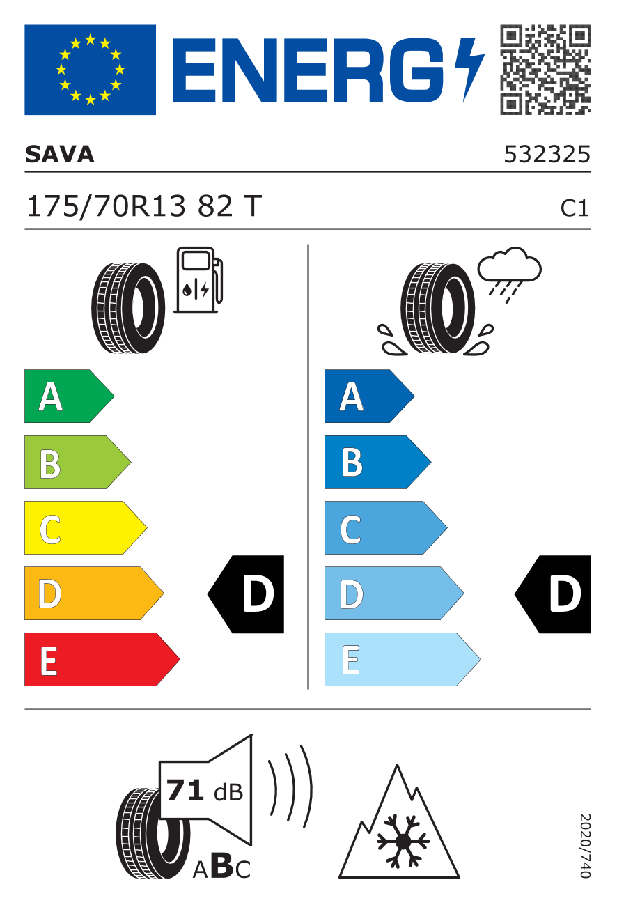 SAVA Adapto 175/70 R13 82T - европейски етикет