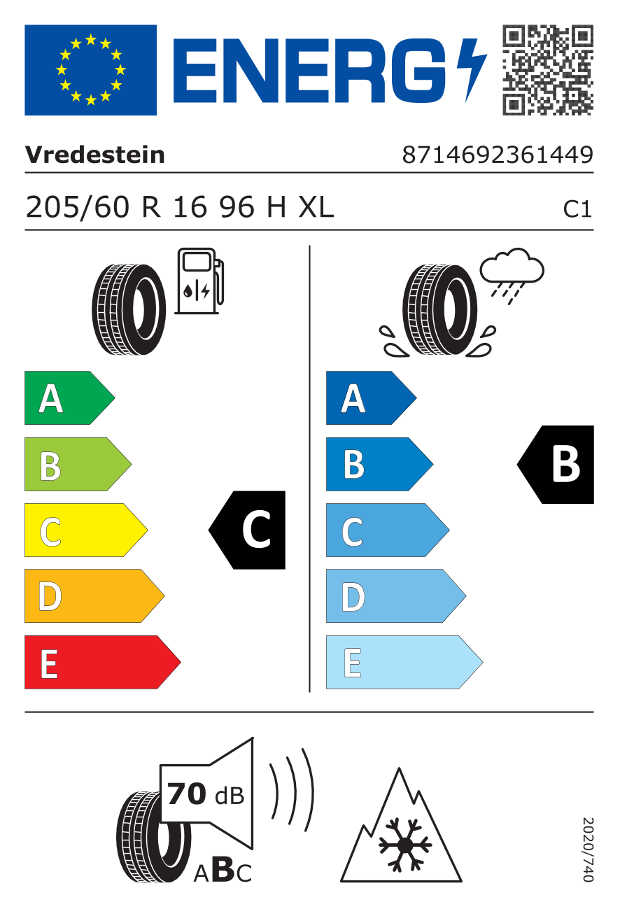 VREDESTEIN WINTRAC XL 205/60 R16 96H - европейски етикет