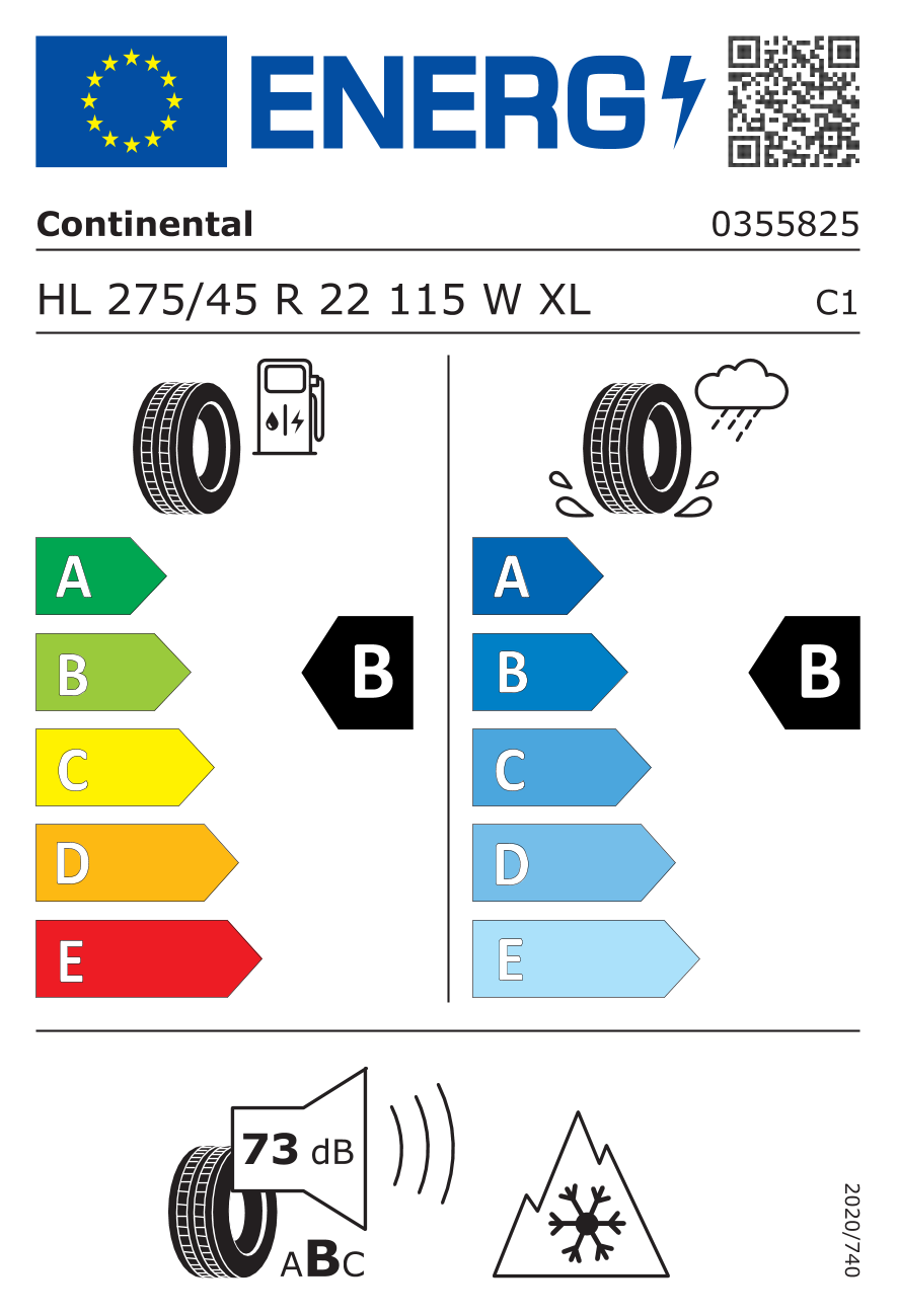 CONTINENTAL WinterContact TS 850P XL 275/45 R22 115W - европейски етикет