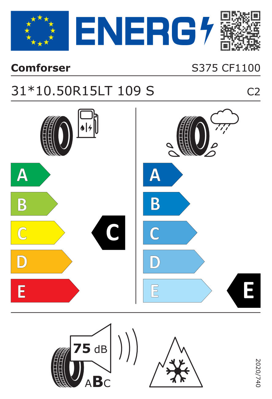 Comforser CF1100 31/10.50 R15 109S - европейски етикет