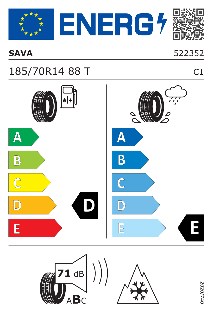 SAVA Adapto 185/70 R14 88T - европейски етикет