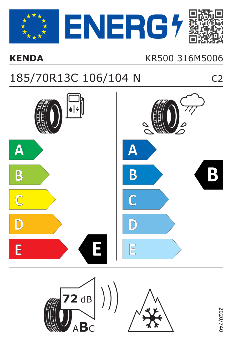 KENDA KR500 Studdable C 185/70 R13 106N - европейски етикет