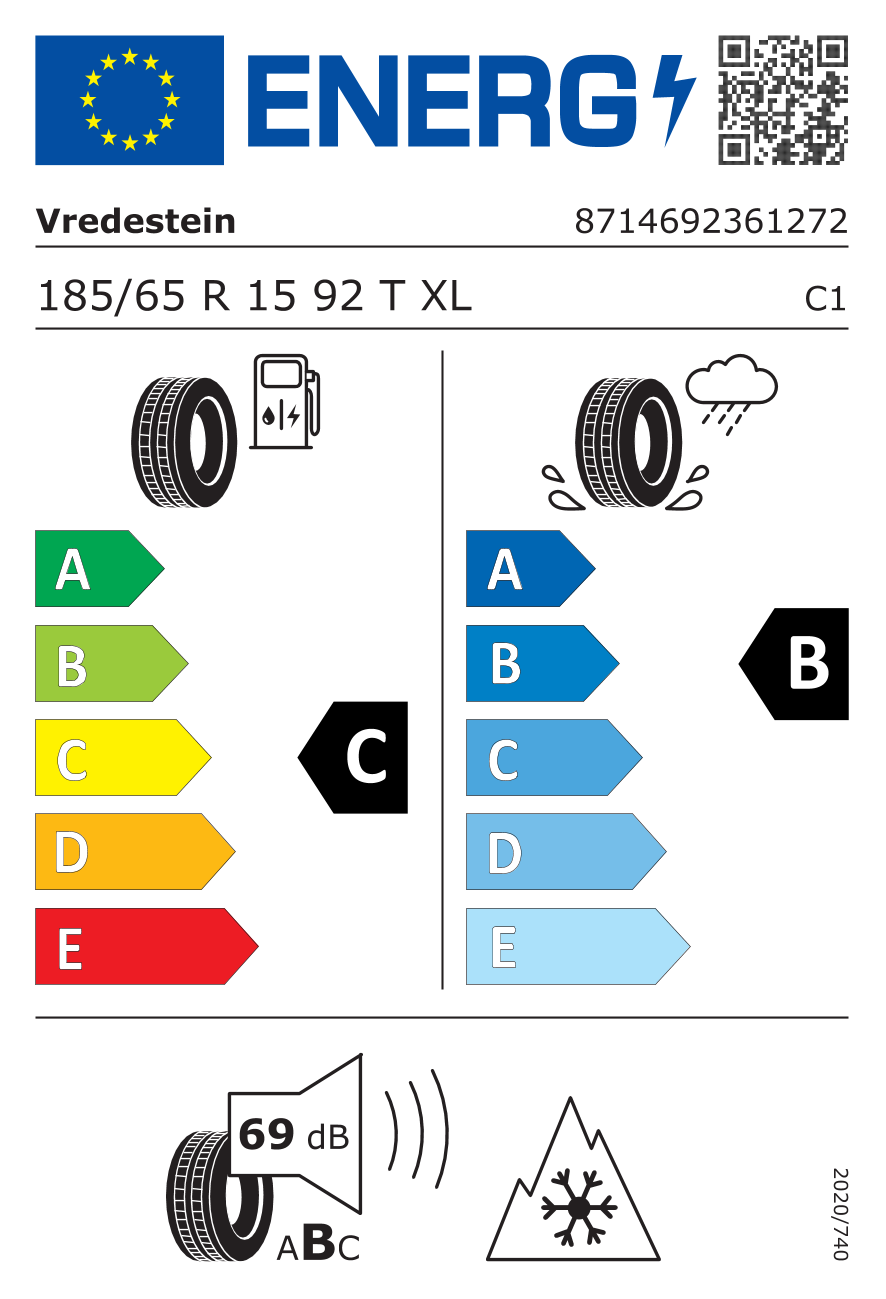 VREDESTEIN WINTRAC XL 185/65 R15 92T - европейски етикет