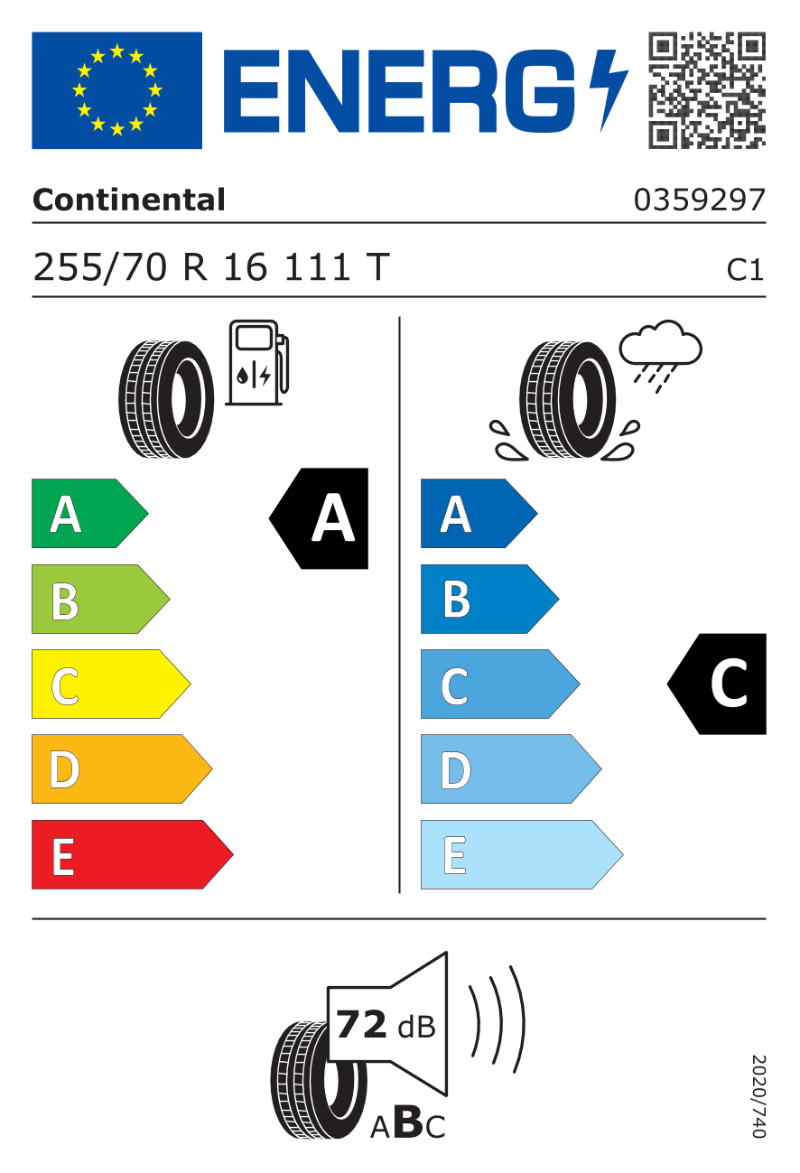 CONTINENTAL CROSSCONTACT RX EV 255/70 R16 111T - европейски етикет