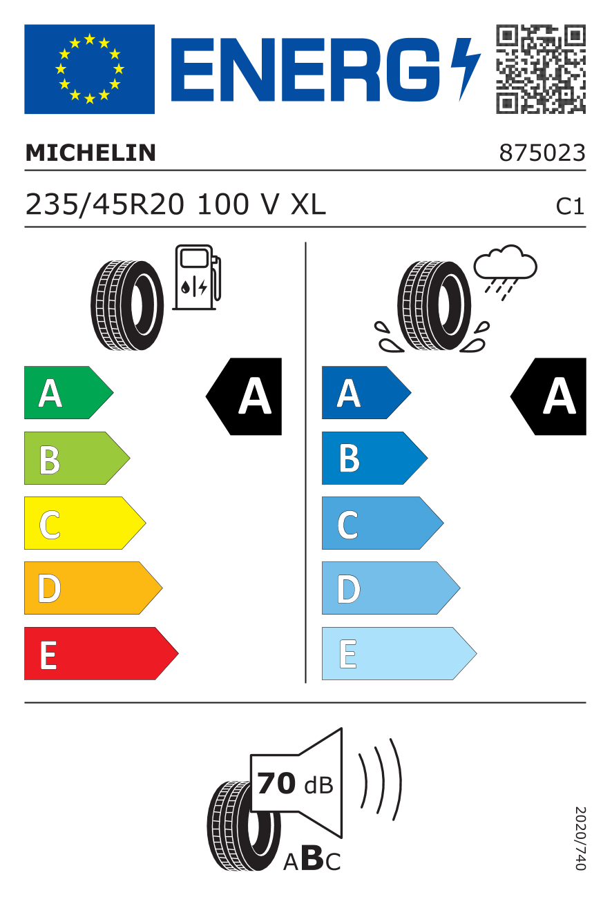 MICHELIN E PRIMACY XL 235/45 R20 100V - европейски етикет