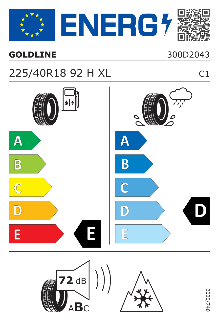 GOLDLINE GLW1 XL 225/40 R18 92H - европейски етикет
