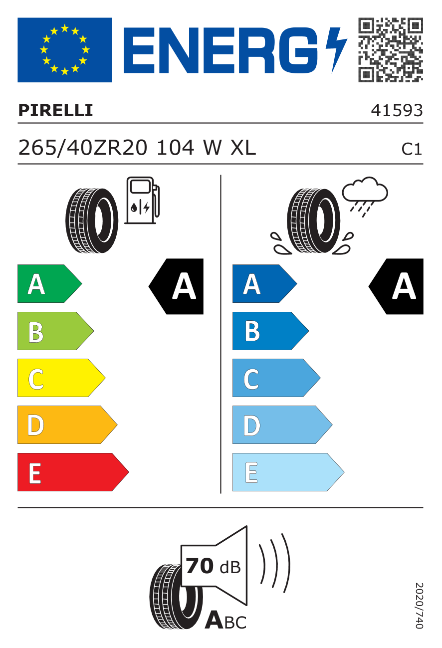 PIRELLI P-ZERO(PZ4) PNCS XL MERCEDES EV 265/40 R20 104W - европейски етикет